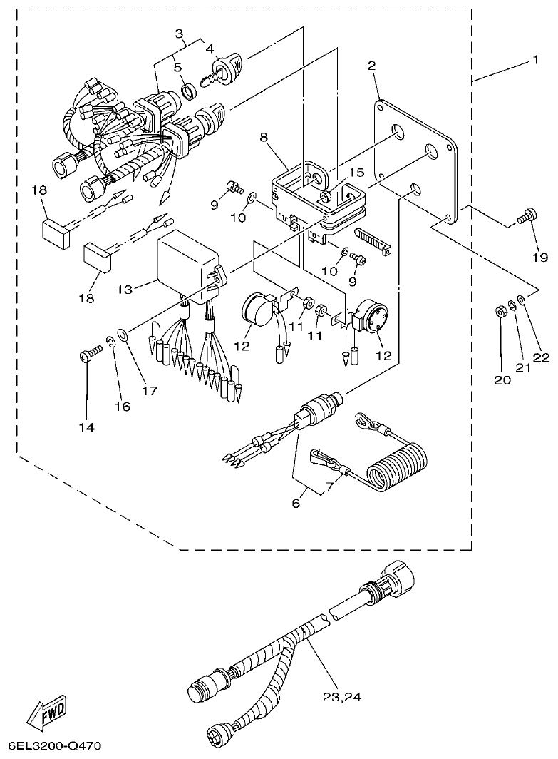Yamaha F115B, FL115B, FL115BET SWITCH & PANEL 2 parts diagram
